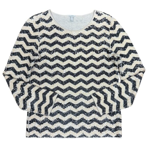 EUC Women's J. CREW‎ Chevron Zig Zag Sequin Tee Blouse | Size S - Picture 4 of 9